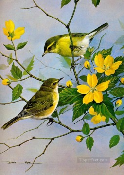 pájaros y flores amarillas Pinturas al óleo
